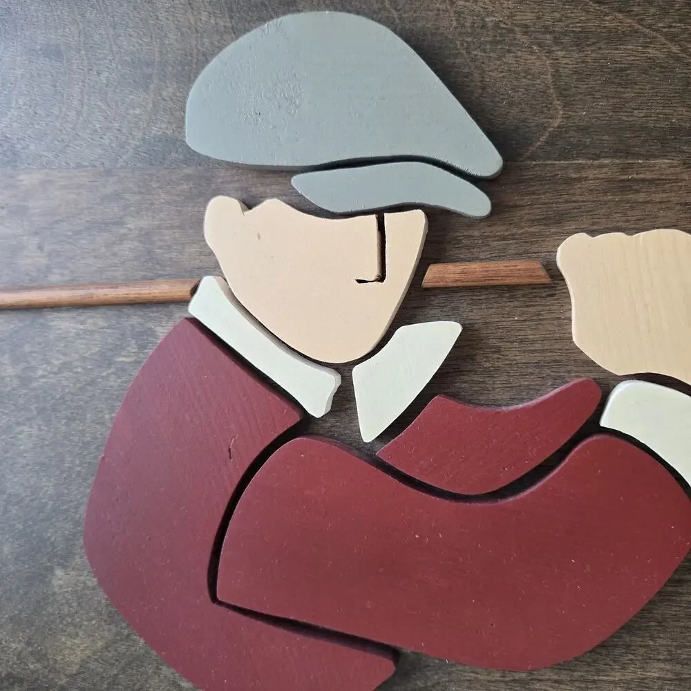 Handcrafted Intarsia Wood‎ Wall Art Golf Man With A Golf Club Framed